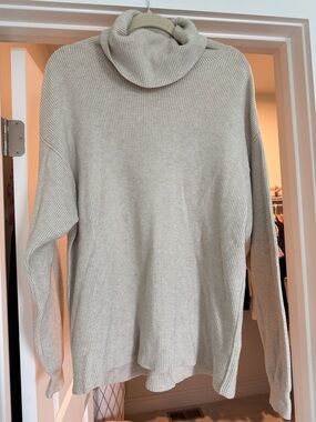 Free People Cream Ribbed Cowl Neck Sweater